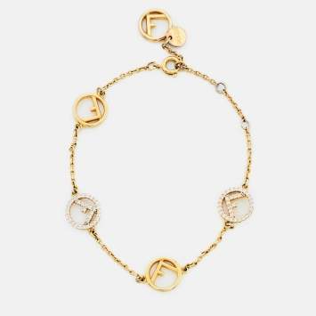 Pre Owned Fendi F is Fendi Gold Tone Crystal Logo Station Bracelet