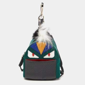 Pre Owned Fendi Multicolor Leather, Fur and Nylon Micro Monster Backpack Bag Charm