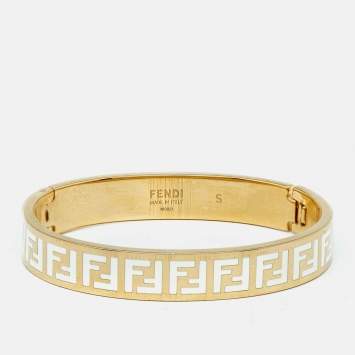 Pre Owned Fendi FF Logo Forever Enamel Gold Tone Bracelet S