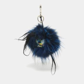 Pre Owned Fendi Multicolor Confetti Print Leather and Fox Fur Monster Cube Bag Charm