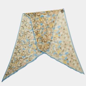 Pre Owned Fendi Multicolor Zucca and Butterfly Print Silk Scarf
