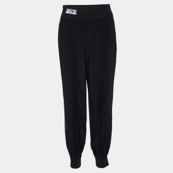 Pre Owned Fendi Black Silk Contrast Trimmed Joggers M