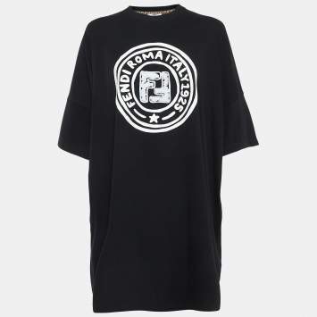 Pre Owned Fendi Black Printed Cotton Oversized T-Shirt XS