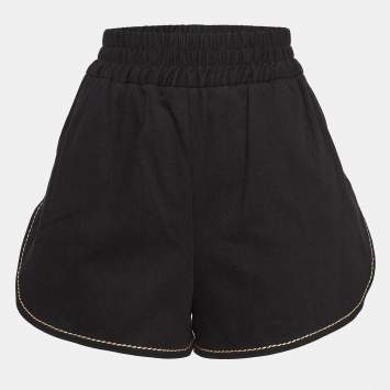 Pre Owned Fendi Black Contrast Stitch Denim Shorts M