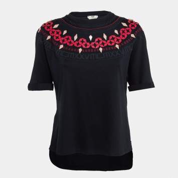 Pre Owned Fendi Black Embellished Cotton T-Shirt S