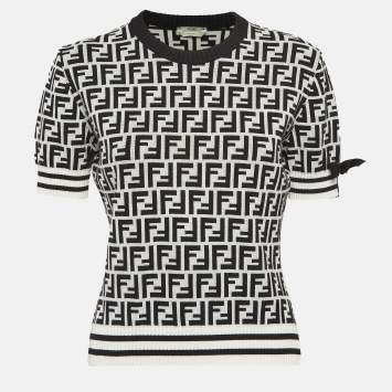 Pre Owned Fendi Grey Zucca Intarsia Stretch Knit Pullover M