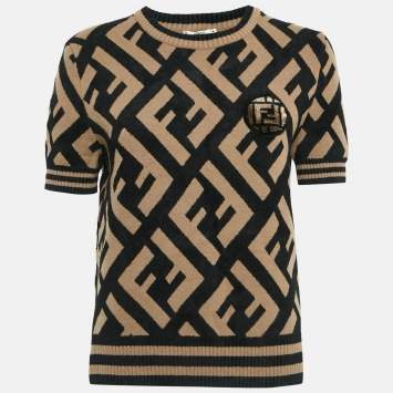 Pre Owned Fendi Brown Zucca Embossed Stretch Knit Pullover M