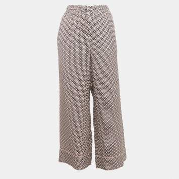 Pre Owned Fendi Pink/ Blue Printed Silk Straight Leg Trousers M
