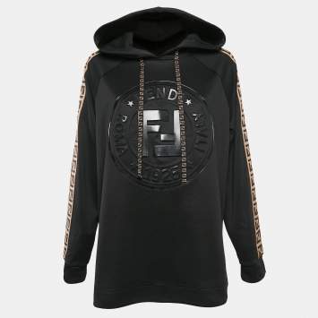 Pre Owned Fendi Black Zucca FF Logo Print Jersey Hoodie S