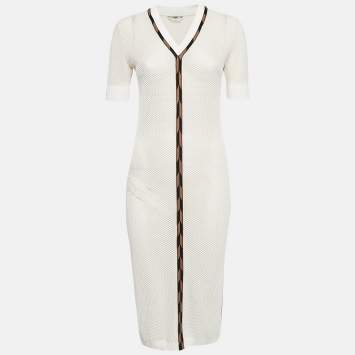 Pre Owned Fendi Off-White Mesh Sheer Midi Dress M