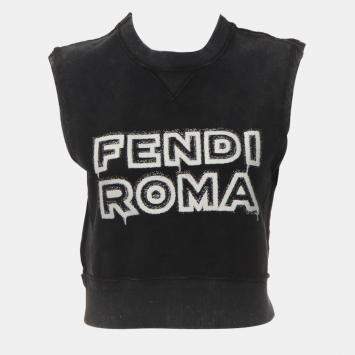 Pre Owned Fendi by Marc Jacobs Grey Cotton, Elastane Sleeveless Distressed Crop Top XS