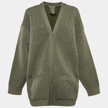 Pre Owned Fendi X Skims Monogram Jacquard Stretch Knit Buttoned Cardigan M