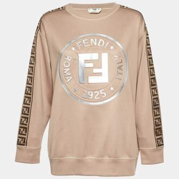 Pre Owned Fendi Beige Logo Embossed Jersey Crew Neck Sweatshirt S