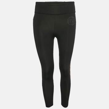 Pre Owned Fendi Black FF Zucca Print Jersey Leggings S