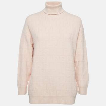 Pre Owned Fendi Pink Monogram Pattern Knit Turtleneck Pullover S