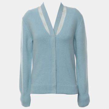 Pre Owned Fendi Blue Wool, Cashmere Knitted Cardigan IT Women 36