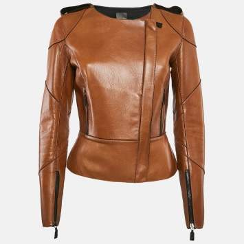  Fendi Brown Leather Zip-Up Jacket M