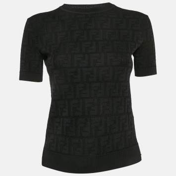Pre Owned Fendi Black Zucca Monogram Jersey Pullover Top XS