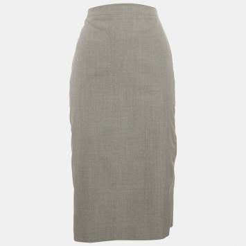 Fendi Grey Wool Zipper Detail Pencil Skirt M