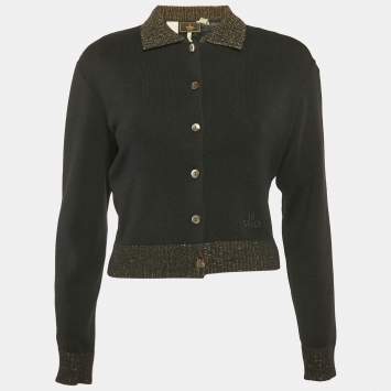 Pre Owned Fendi Black Stretch Knit Top and Cardigan Set S