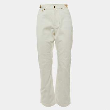 Pre Owned Fendi White Denim FF Detail Straight Fit Jeans M/Waist 30"