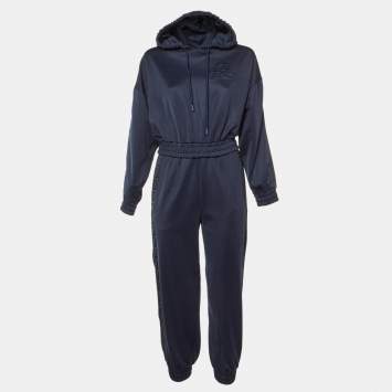 Fendi Navy Blue Jersey Cropped Hoodie & Trousers Set S