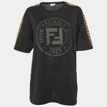 Pre Owned Fendi Black FF Logo Embossed Cotton Crew Neck T-Shirt M