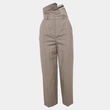 Fendi Beige Wool Blend Folded Waist Tapered Trousers XS
