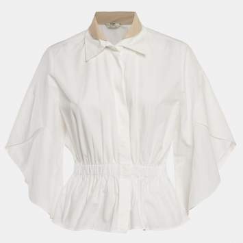 Pre Owned Fendi White Cotton Button Front Blouse M