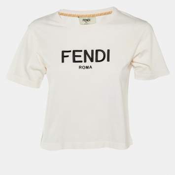 Pre Owned Fendi Pink Logo Embroidered Jersey Crop T-Shirt S
