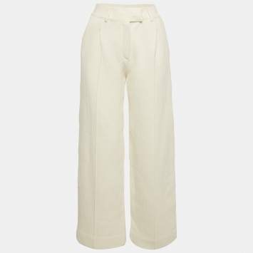 Fendi Beige Cotton Knit Wide-Leg Trousers S