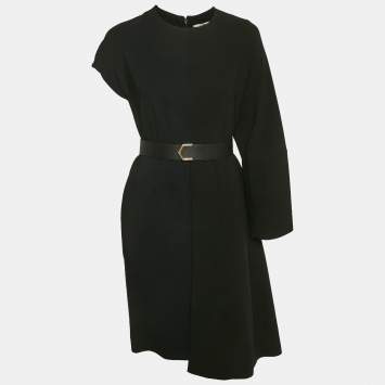 Pre Owned Fendi Black Crepe Belted Asymmetric Short Dress M