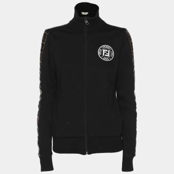 Fendi Black Cotton Knit Fendi Logo Track Jacket S