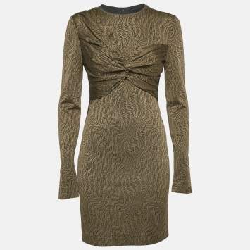Fendi x Sarah Coleman Brown FF Vertigo Jersey Twist Detail Mini Dress M