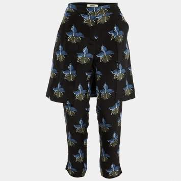 Fendi Black Floral Print Silk Overlay Trousers S