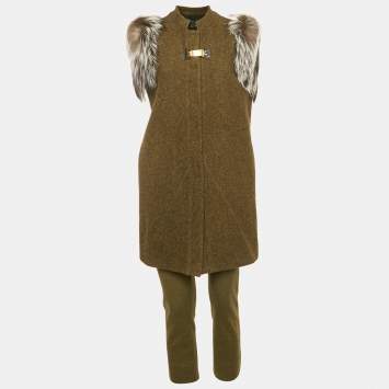 Fendi Green Wool and Fur Trim Jacket and Leggings Set M/S
