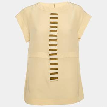 Pre Owned Fendi Cream Silk Faux Tie Detail Top M