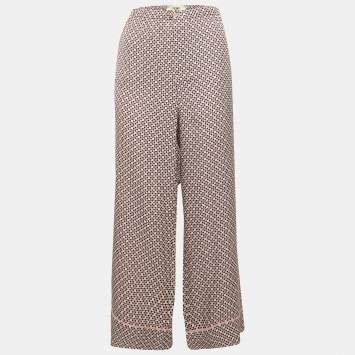 Fendi Multicolor Printed Silk Wide Leg Trousers M