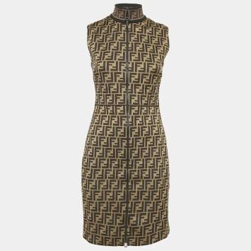 Fendi Brown FF Zucca Jacquard Sleeveless Mini Dress S