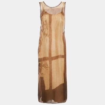 Fendi Brown Silk Byssus Column Midi Dress S