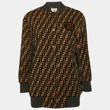 Fendi Black/Brown FF Logo Velvet Bomber Jacket S 