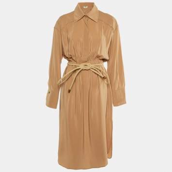 Fendi Beige Silk Crepe Belted Shirt Dress M