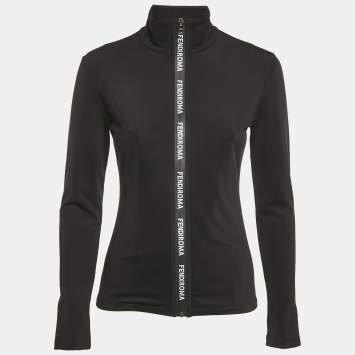 Fendi Black Jersey Logo Band Detail Zip-Up Jacket S