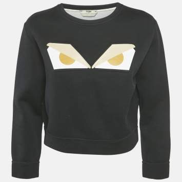 Fendi Black Cotton Monster Eye Print Cropped Sweatshirt S