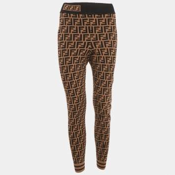 Pre Owned Fendi Brown Zucca Jersey Jogger Pants S