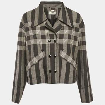 Fendi Grey Stripe FF Zucca Jacquard Cotton Blend Jacket S