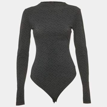 Pre Owned Fendi x Skims Black Monogram Black Jersey Bodysuit M