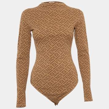 Pre Owned Fendi x Skims Brown Monogram Jersey Bodysuit M