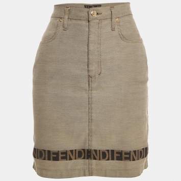 Fendi Beige Cotton Blend Logo Detail Mini Skirt M