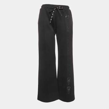 Pre Owned Fendi Black Karl Lagerfeld Print Jersey Sweatpants S